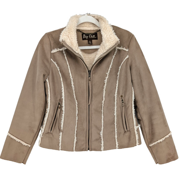 Big Chill Jackets & Blazers - VTG Y2K Big Chill Tan Shearling Penny Lane Faux Suede Sherpa Lined Boho Jacket M